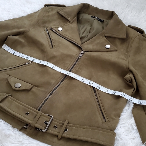 Olive Green Boohoo Faux Leather Moto Jacket - Picture 5 of 7